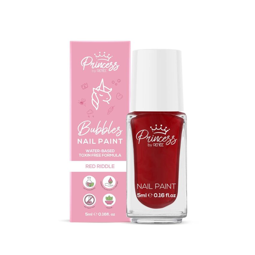 Princess By RENEE Bubbles Nail Paint Red Riddle 5ml| Pre Teens Girls| Water based, Gentle Formula| Crafted in Japan| Alcohol & Cruelty Free