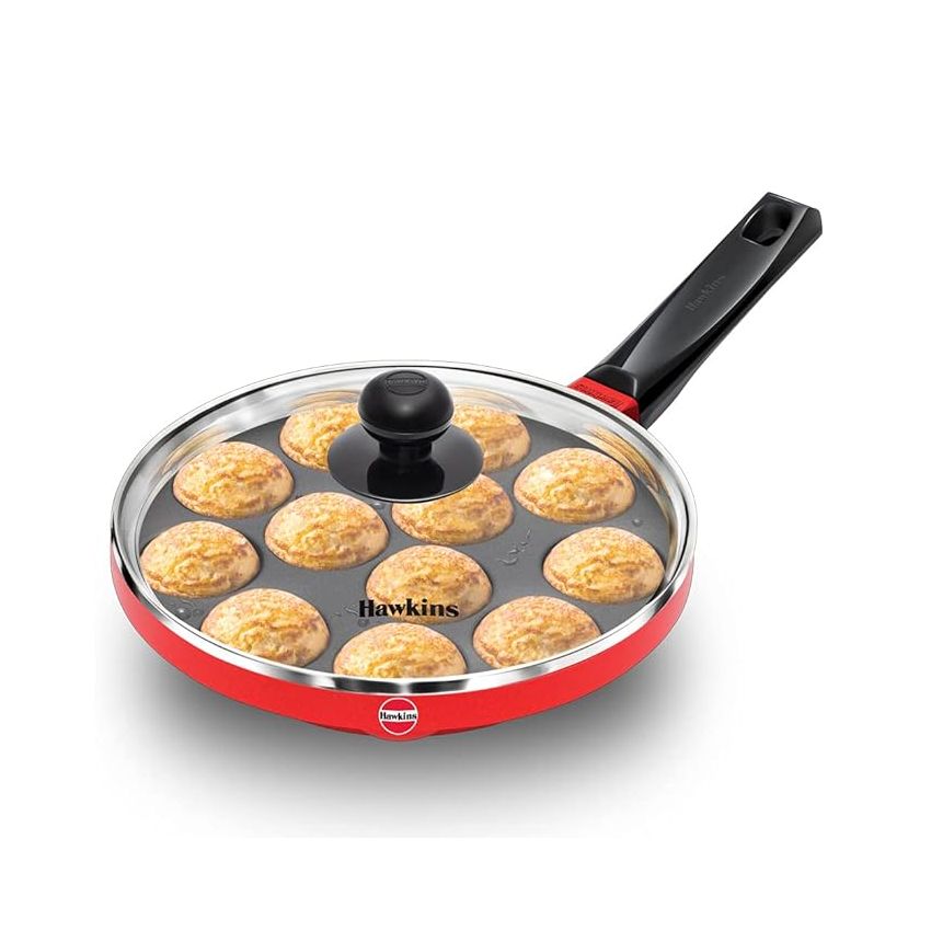 Hawkins Nonstick Appe Pan with Glass Lid, 12 Cups, Diameter 22 cm, Black , Cast Aluminium, Red