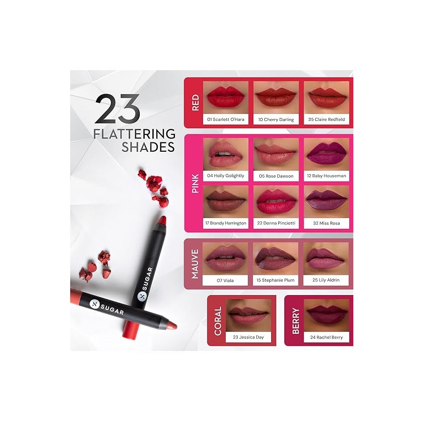 SUGAR Cosmetics Matte As Hell Crayon Lipstick with Sharpner | Smudgeproof | Lasts Upto 8+ Hrs | 2.8gm - 35 Claire Redfield