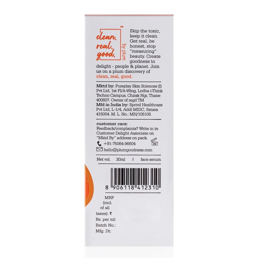 Plum 15% Vitamin C Serum for Glowing Skin | for Oily, Dry & Combination Skin | Reduce Pigmentation & Dark Spot |with Mandarin | Non-Irritating, Hydrating & Soothing | Face Serum for Men & Women | 30ml