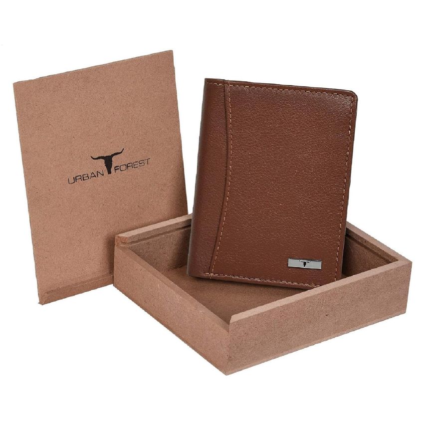 URBAN FOREST Orlando Redwood Leather Wallet for Men - Packed in Premium Wooden Box for Festive Gifting