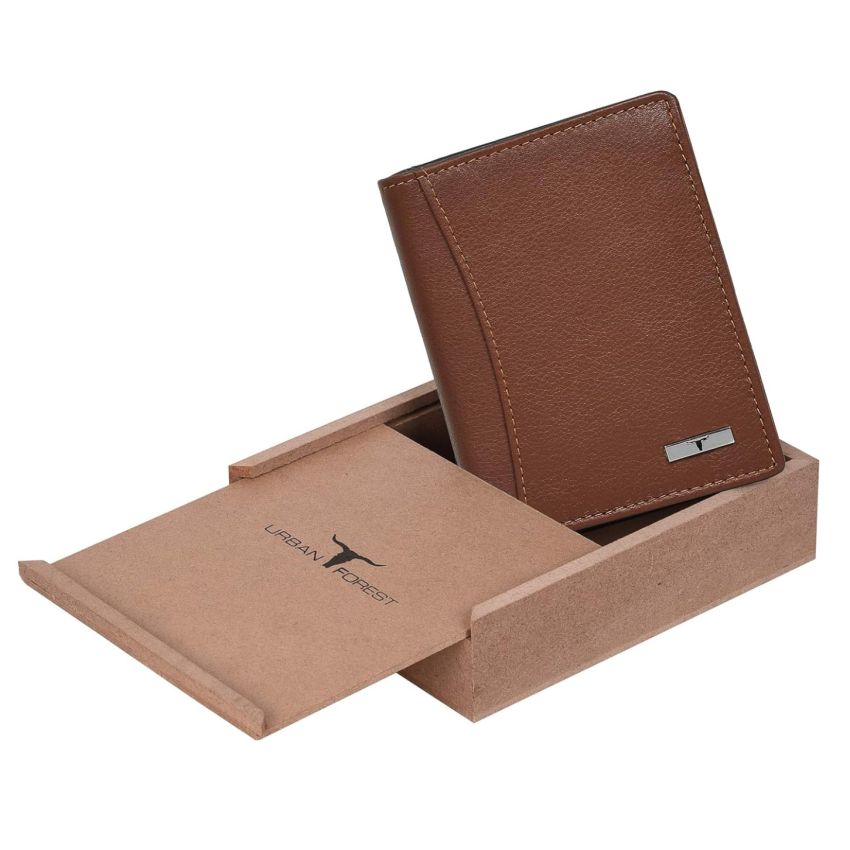 URBAN FOREST Orlando Redwood Leather Wallet for Men - Packed in Premium Wooden Box for Festive Gifting