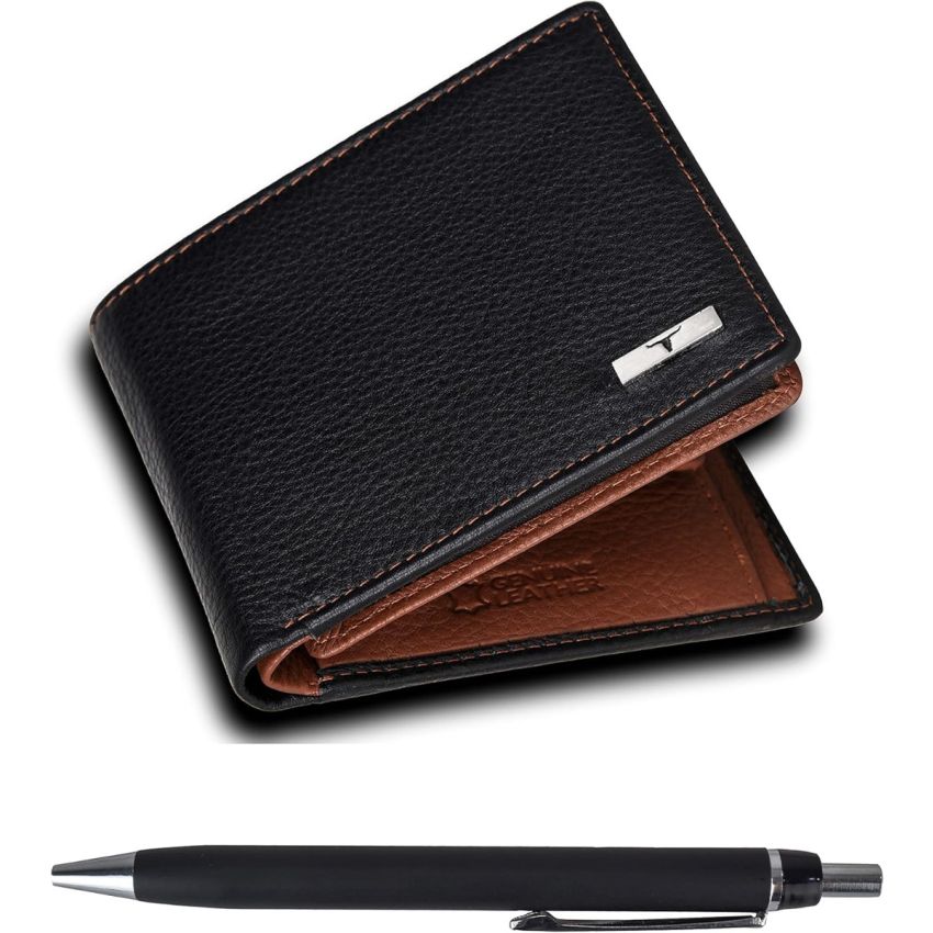 URBAN FOREST Black/Redwood Leather Wallet & Pen Combo Gift Set for Men