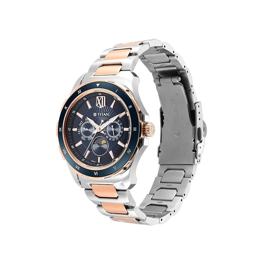 Titan Regalia Premium Blue Dial Quartz Multifunction Stainless Steel Strap Watch for Men-1688KM06