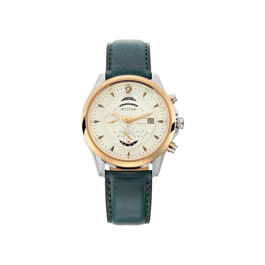 Titan Regalia Maritime White Dial Chronograph Leather Strap Watch for Men-NS1830KL01/NT1830KL01