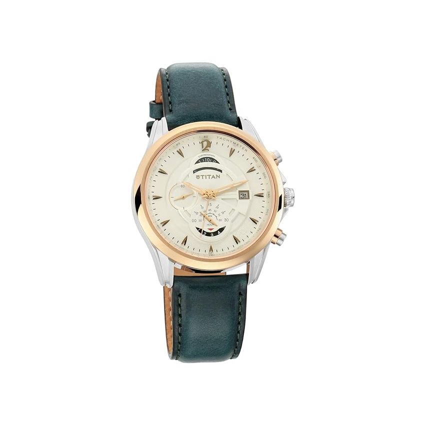 Titan Regalia Maritime White Dial Chronograph Leather Strap Watch for Men-NS1830KL01/NT1830KL01
