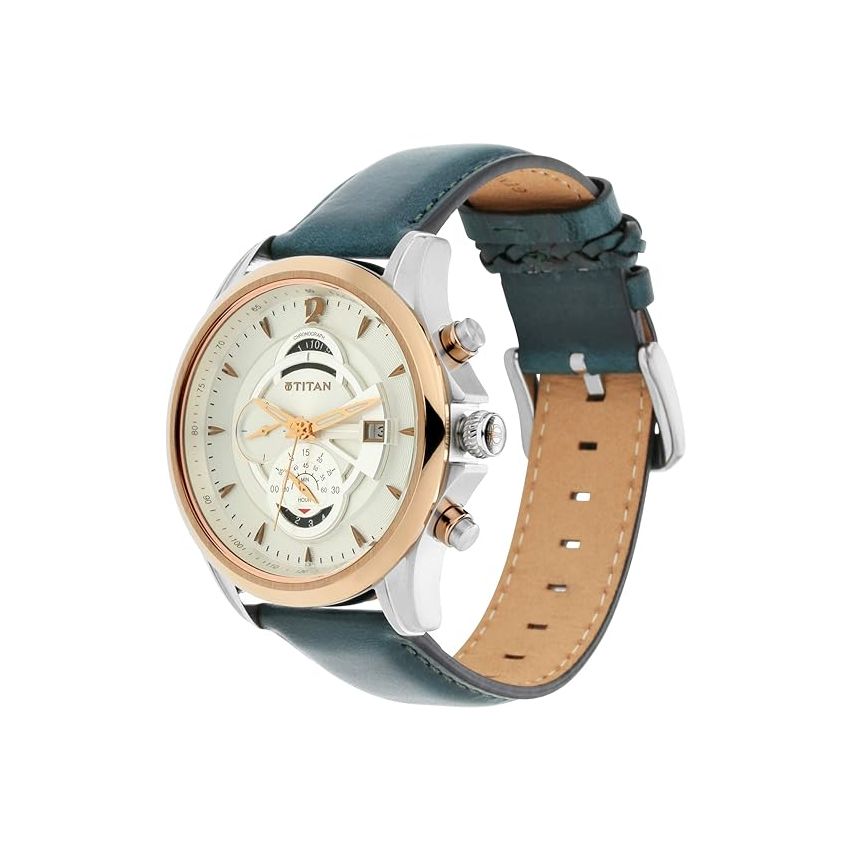 Titan Regalia Maritime White Dial Chronograph Leather Strap Watch for Men-NS1830KL01/NT1830KL01