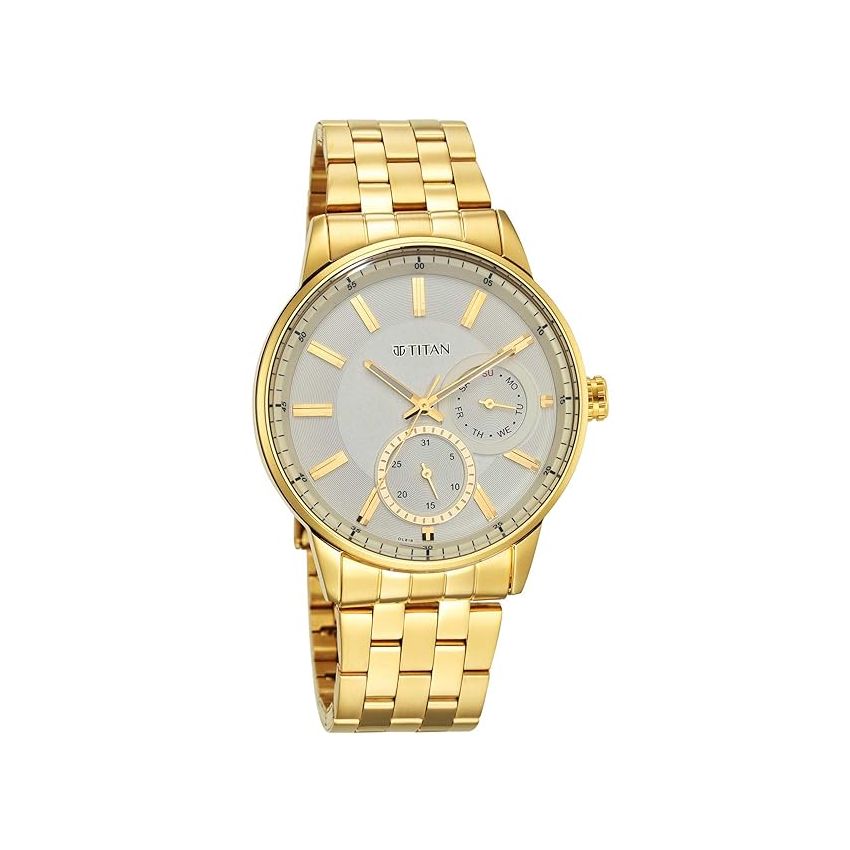 Titan Regalia Opulent White Dial Analog Stainless Steel Strap Watch for Men-NS9441YM02/NT9441YM02