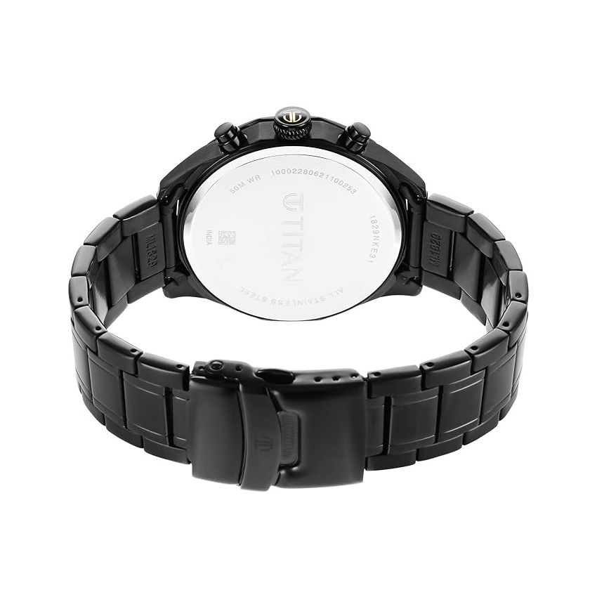 Titan Regalia Quartz Multifunction Black Dial Stainless Steel Strap Watch for Men-NS1829NM02/NT1829NM02