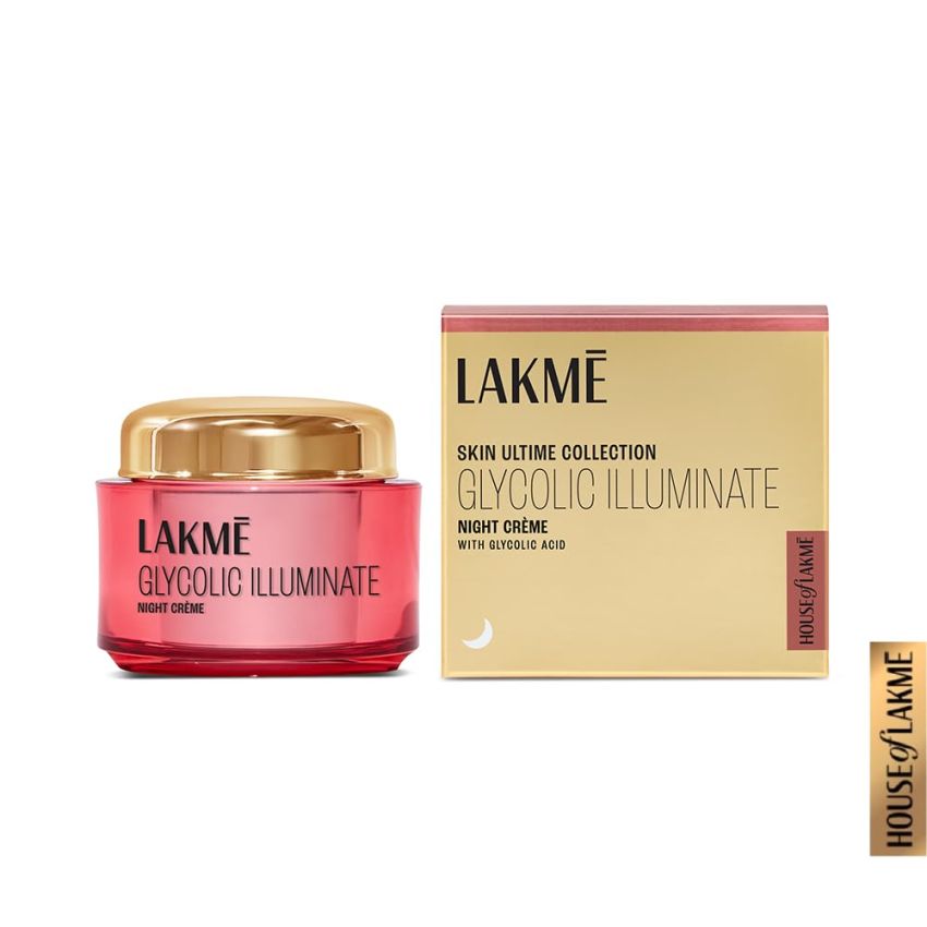 LAKMÉ Glycolic Illuminate Night Cream With Glycolic Acid & 1% Niacinamide For Skin Cell Regeneration, 50G