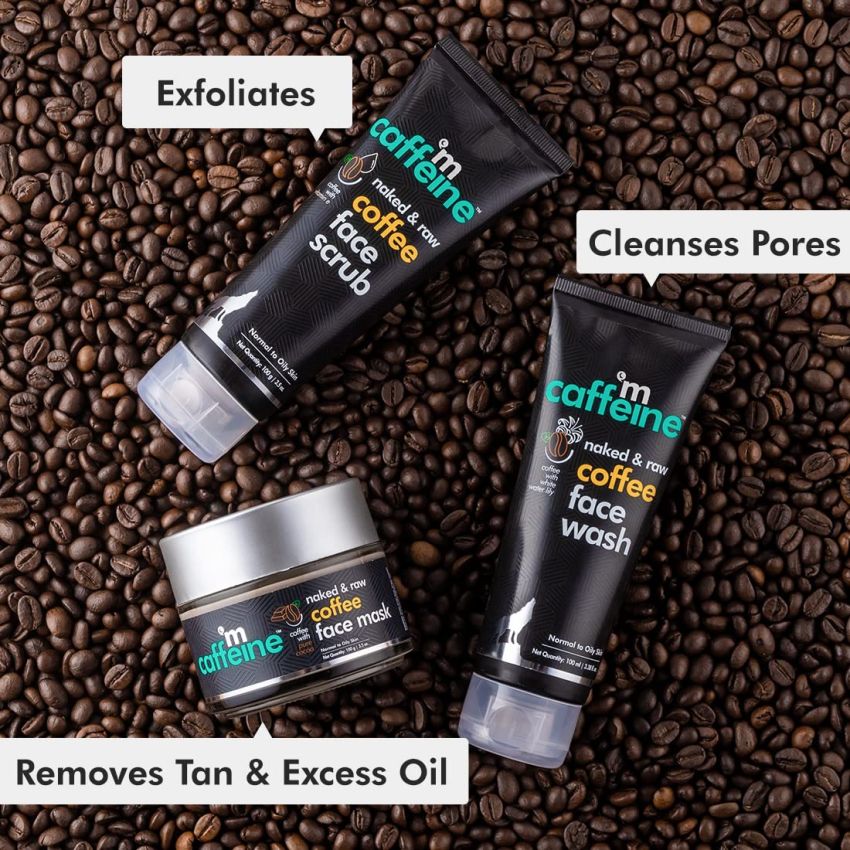 mCaffeine Deep Pore Cleansing Regime | Deep Cleanse, Tan Removal, Blackheads Removal | Face Wash, Face Mask, Face Scrub | For All Skin Types | Value Pack of 3