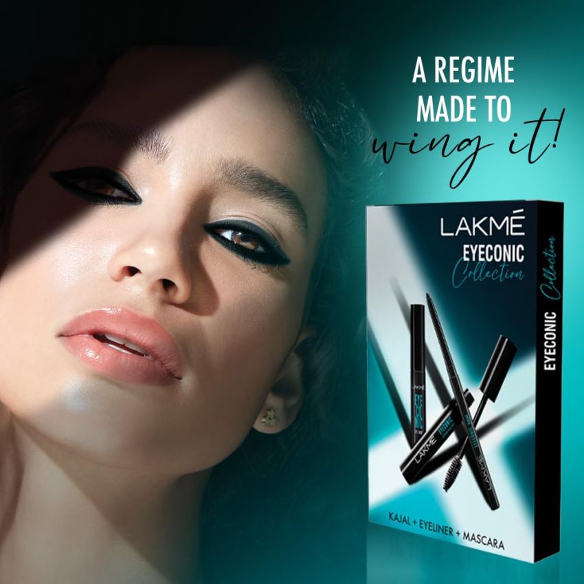 LAKMÉ Eyeconic Collection-Eye Regime Kit (Kajal Pencil, Mascara & Eye Liner), Black, Glossy Finish