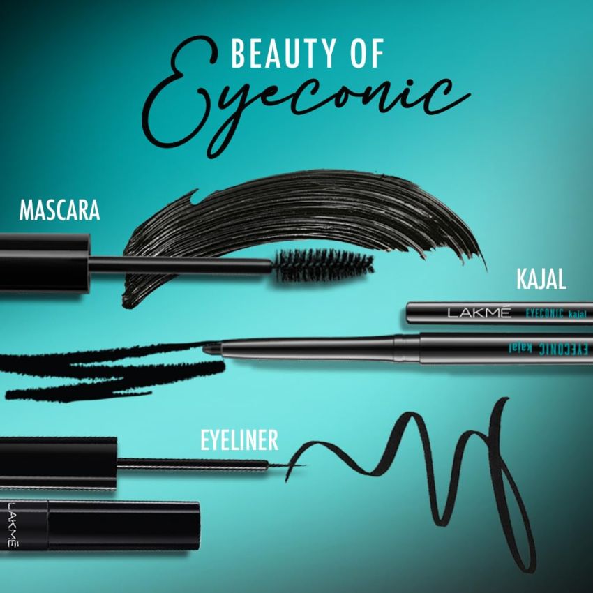 LAKMÉ Eyeconic Collection-Eye Regime Kit (Kajal Pencil, Mascara & Eye Liner), Black, Glossy Finish