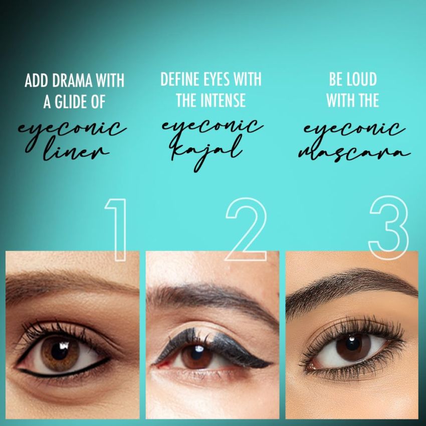 LAKMÉ Eyeconic Collection-Eye Regime Kit (Kajal Pencil, Mascara & Eye Liner), Black, Glossy Finish