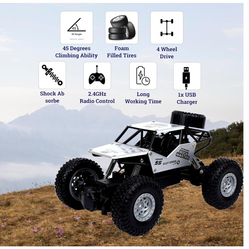 Cable World® Remote Control Rock Crawler, 5 Function High Speed 1:18 Rc Car Toys for Boys 2Wd Off Road Vehicle Toy Cars for Kids Monster Truck Rock Climbing Car Toy for Kids,(Black)