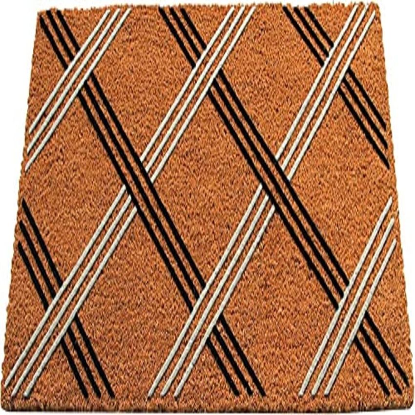 Onlymat Retro Criss Cross Flock Natural Coir Door Mat - (45 cm x 75 cm, Beige)