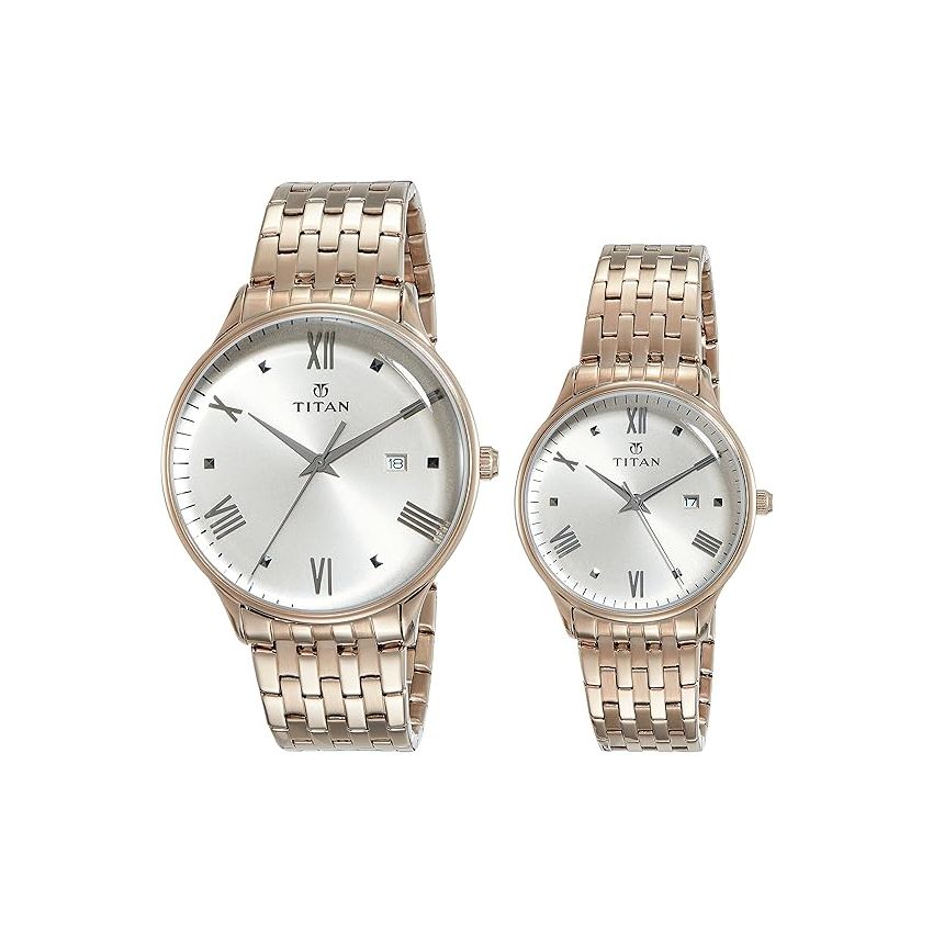 Titan Bandhan Rose Gold Dial Analog with Date Stainless Steel Strap watch for Couple-NS9400194201WM01P/NT9400194201WM01