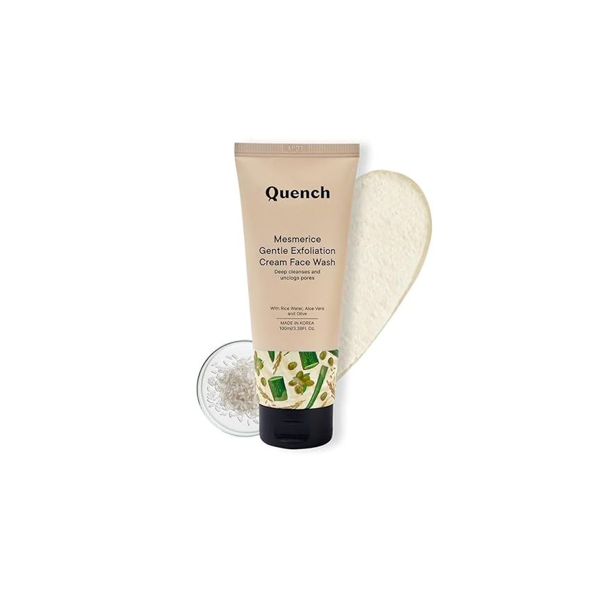 Quench Rice Water Gentle Exfoliation Cream Face Wash | Korean Face Wash for Glowing Skin | Brightens & Hydrates Skin with Aloe Vera & Vitamin E | Made in Korea (100ml)
