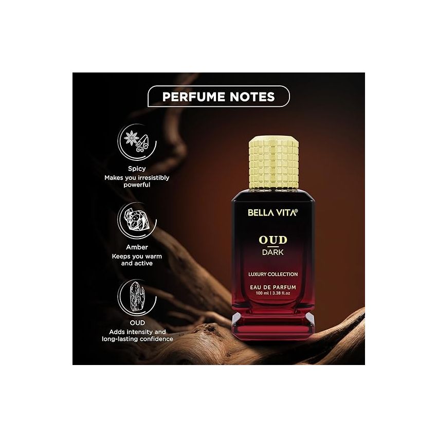 Bella Vita Luxury Men Oud Dark Eau De Parfum Intense Liquid Perfume With Grapefruit, Orris, Vetiver |Woody, Musky Long Lasting Edp Fragrance Scent 100 Ml