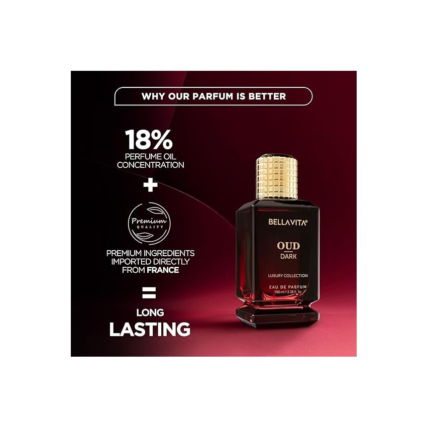 Bella Vita Luxury Men Oud Dark Eau De Parfum Intense Liquid Perfume With Grapefruit, Orris, Vetiver |Woody, Musky Long Lasting Edp Fragrance Scent 100 Ml