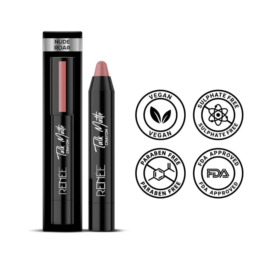 RENEE Talk Matte Crayon Lipstick Nude Roar 4.5g | Hydrating and Long Lasting Formula| Enriched with Vitamin E, Jojoba Oil & Cocoa Butter