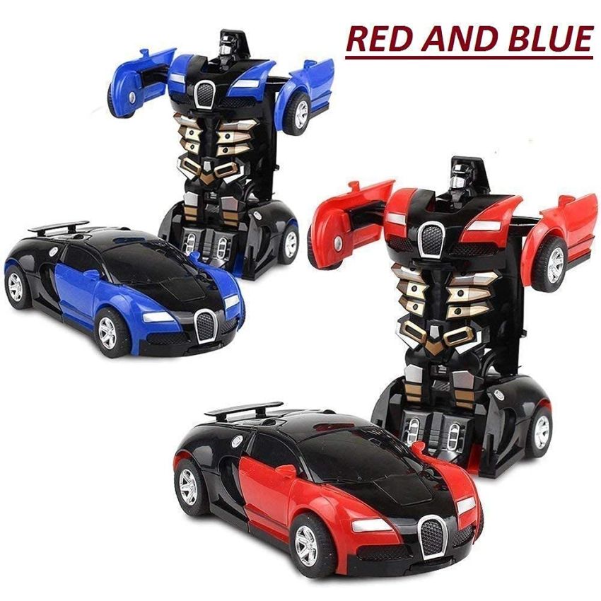 Cable World Plastic Battery Operated Converting Car to Robot, Robot to Car Automatically,Robot Toy, with Light and Sound for Kids Indoor and Outdoor 3 Year, Pack of 1,(Blue)