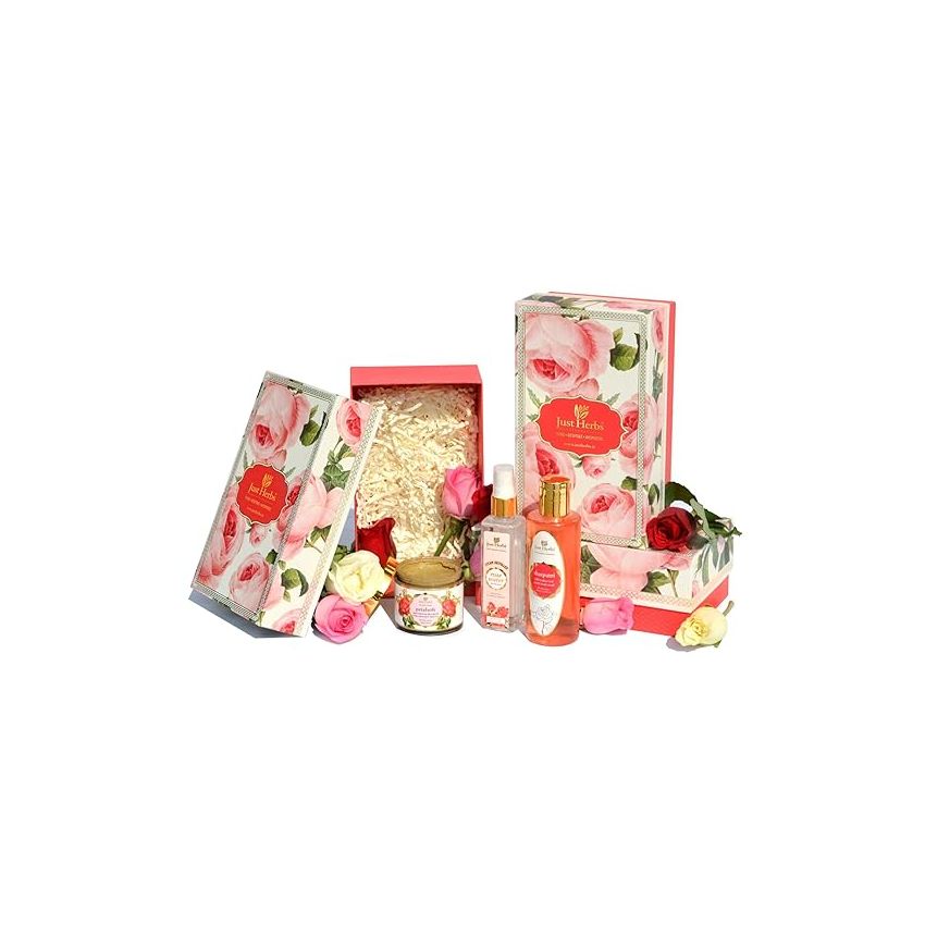 Just Herbs Ayurvedic Skin & Body Care Rose Essentials Gift Box for Diwali, Birthday & Wedding for Him/Her