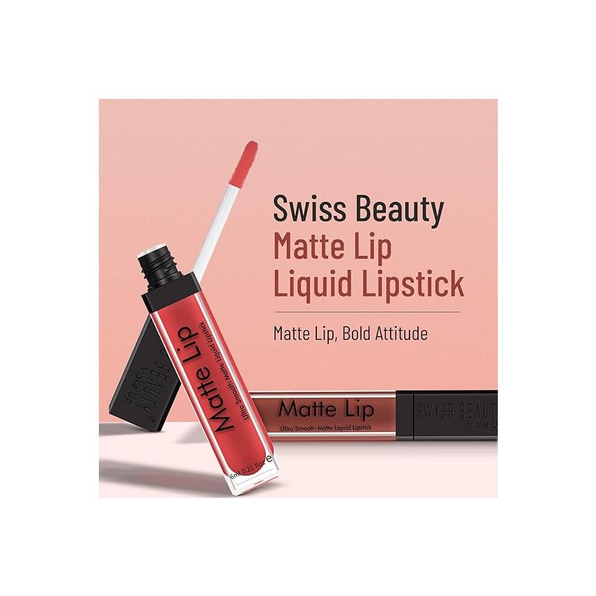 Swiss Beauty Ultra Smooth Matte Lip Liquid Lipstick, Smooth Lip Color, Weightless Finish, Silky Matte Finish, Shade- Rose, 6ml