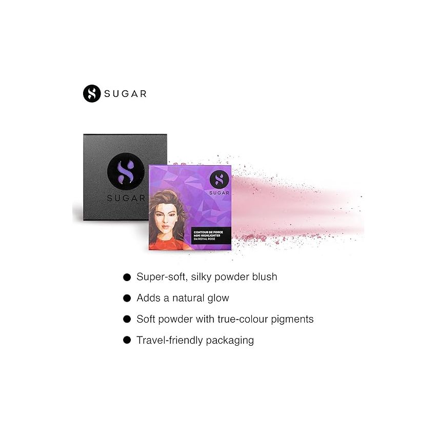 SUGAR Cosmetics Contour De Force Mini Highlighter - 04 Royal Rose (Rosey Taupe) Lightweight, Easily Blendable, Illuminating Bronzer, Matte Finish