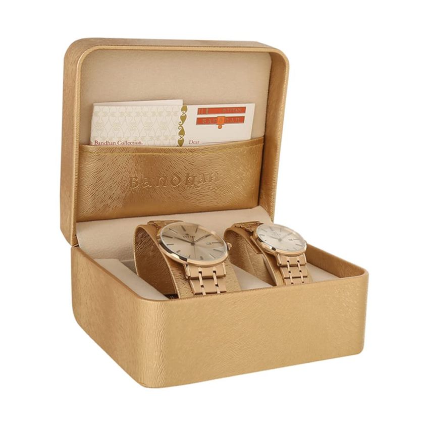 Titan Unisex Metal Modern Bandhan Analog Pink Dial Watch 9400294202Wm01/Nn9400294202Wm01/Np9400294202Wm01, Band Color-Rose Gold