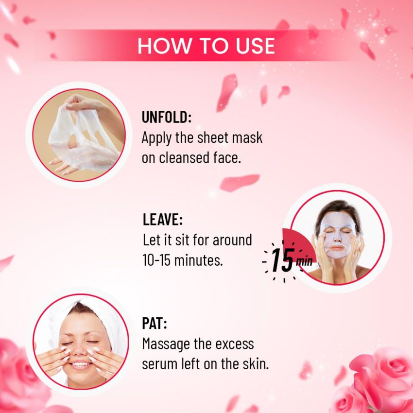 Swiss Beauty Rose & Collagen skin tightening Sheet Mask | Serum-infused sheet mask | For Hydrating and youthful glowing skin | 20ml