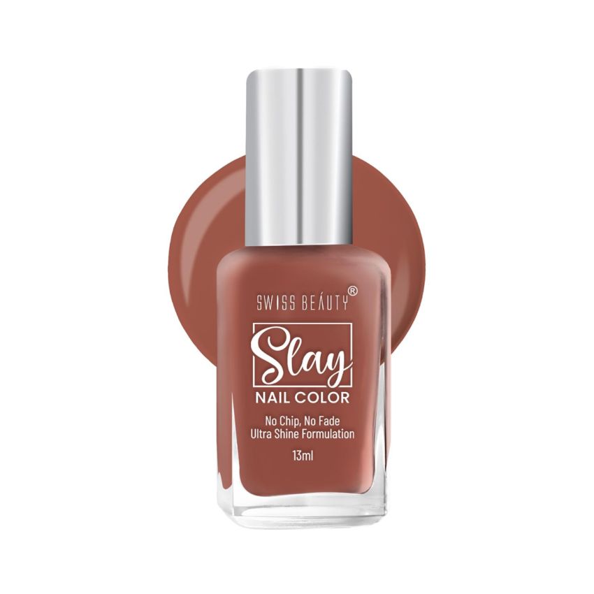 Swiss Beauty Slay Nail Color | Glossy Finish, Long Lasting Nail Paint| Chip resistant, Quick drying Nail Polish | Shade- Rose Wood, 25Ml