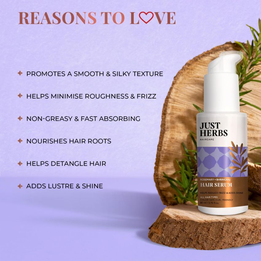 Just Herbs Rosemary Bhringraj Hair Serum for Silky & Smooth Hair | Helps Nourish and Improve Hair health No Harmful Parabens or Silicons 80 ml