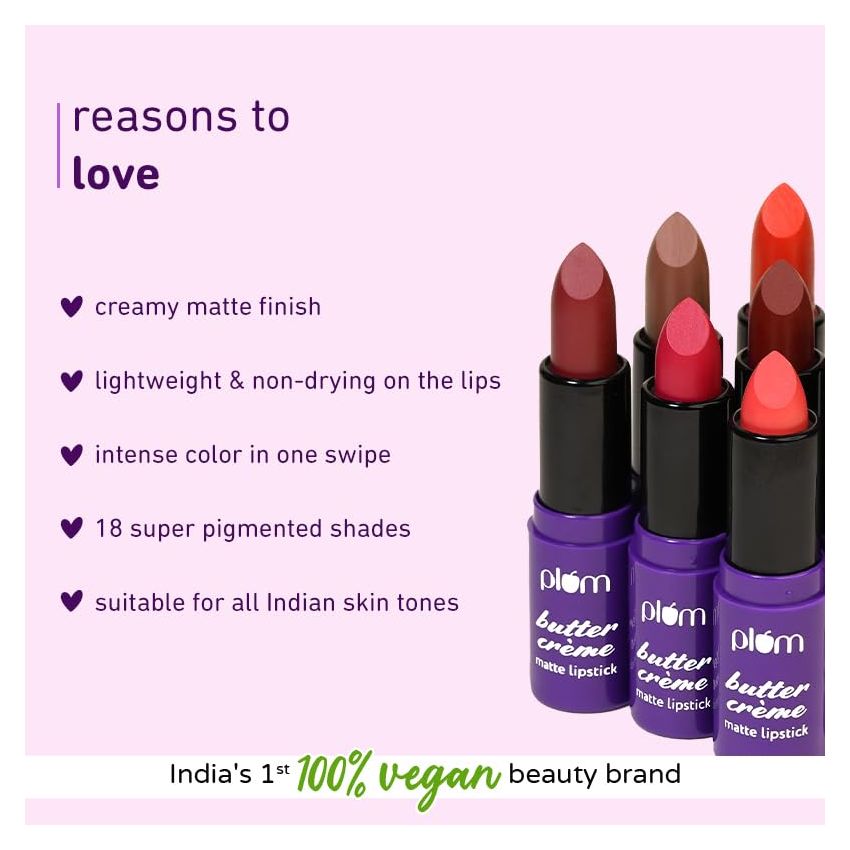 Plum Butter Crème Matte Lipstick | Creamy Matte Finish | Highly Pigmented | With Shea Butter, Rosehip Oil & Vitamin E | 100 Vegan & Cruelty Free | 122 Rosy Outlook