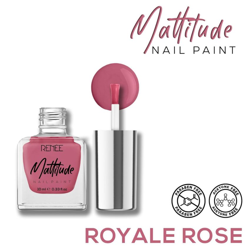 RENEE Mattitude Nail Paint- Royale Rose 10ml | Quick Drying, Matte Finish, Long Lasting, Chip resisting Formula with High coverage | Acetone & Paraben Free