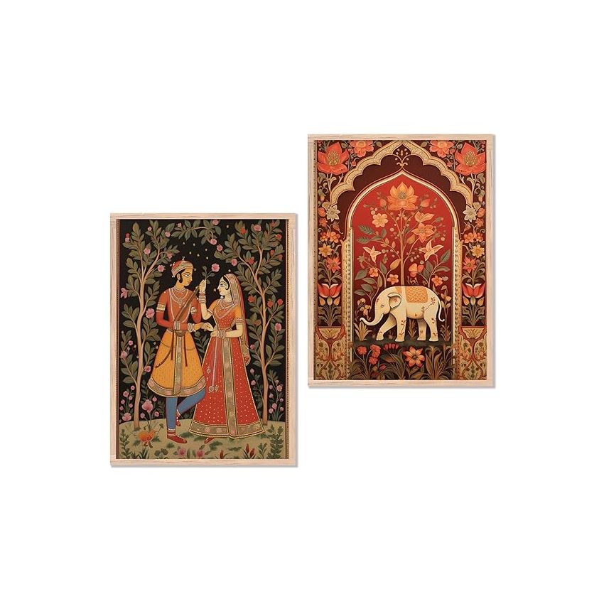 Kotart Madhubani Art Framed Painting For Home, Living Room, Hall | Traditional Rajasthani Pichwai Art Paitnings With Frame For Home Decor (Set Of 2) (Style10) - Paper