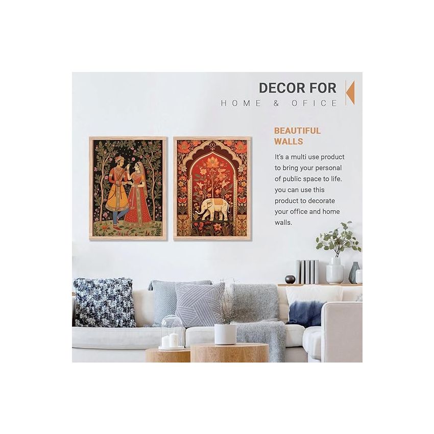 Kotart Madhubani Art Framed Painting For Home, Living Room, Hall | Traditional Rajasthani Pichwai Art Paitnings With Frame For Home Decor (Set Of 2) (Style10) - Paper