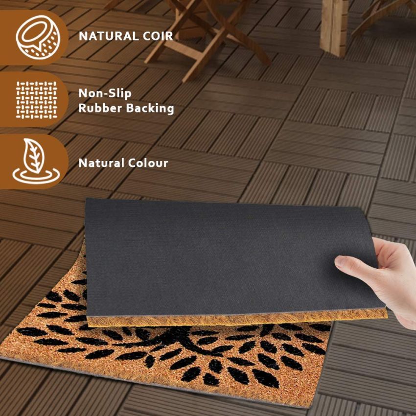 Onlymat Coir Doormat for Entrance, Non Slip Door Rectangular Rug with Heavy Duty Rubber Backing, Perfect for Indoor-Outdoor Use, Black and Beige Tree Imprint, 29.53