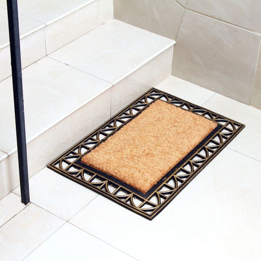 Onlymat Coir Doormat, Natural Rubber Moulded Rug with Anti-Slip and Anti-Fade Properties for Indoor and Outdoor (60 x 40 cm)