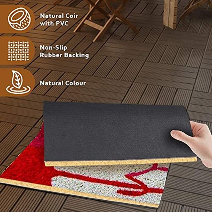 Onlymat Coir Welcome Mat for Entrance, Non-Slip Door Rectangular Rug with Heavy Duty PVC Backing, Perfect for Indoor-Outdoor Use with Welcome Print, Multicolor, 23.53