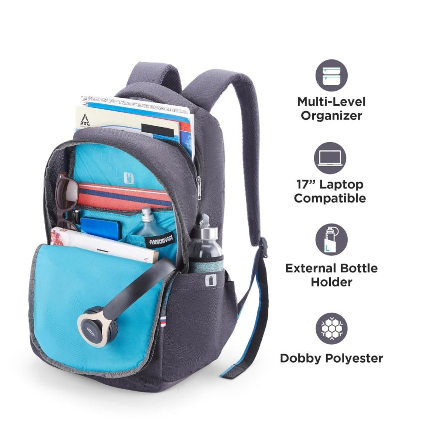 American Tourister Shaw Large Laptop Bag Travel bag, 23 Ltrs bag for men, School Bag Gift for Men Women Boys Girls Charcoal Black, with Internal Organizer, Rugged Zips 17'' inch Laptop compatible