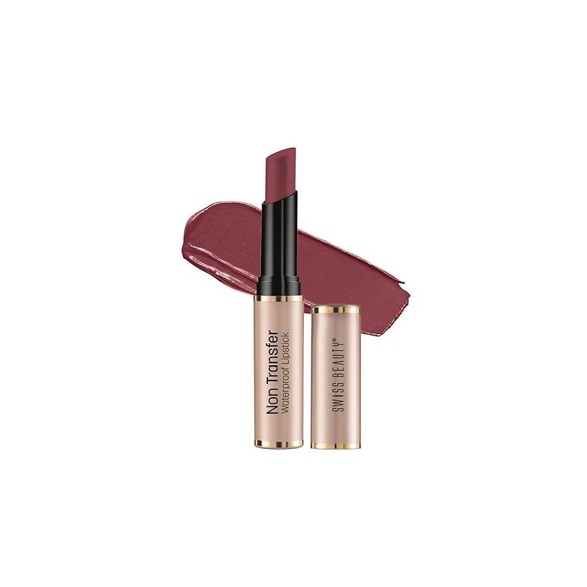 Swiss Beauty Non-Transfer Waterproof Lipstick with Jojoba Seed Oil | Matte Finish | Long-Lasting | Highly Pigmented | Shade- Rusty Nude, 3gm