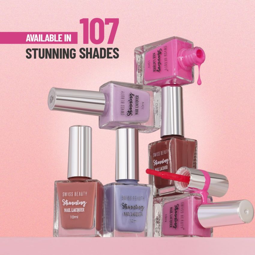 Swiss Beauty Stunning Nail Lacquer | Chip Resistant, Quick drying nail paint | Highly Pigmented with high shine Nail polish | Shade - Ruter, 10gm