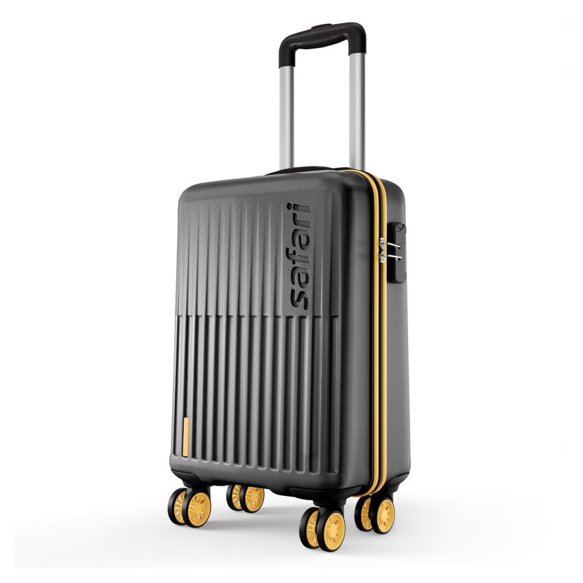 Safari Astra Neo 8 Wheels 56cm Cabin Size Trolley Bag, Hard Case Polycarbonate, 360 Degree Wheeling Carry-on Luggage for Men & Women, Travel Bag, Suitcase for Travel, Trolley Bags for Travel, Black
