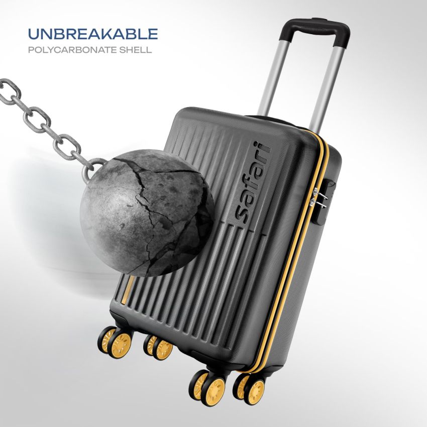 Safari Astra Neo 8 Wheels 56cm Cabin Size Trolley Bag, Hard Case Polycarbonate, 360 Degree Wheeling Carry-on Luggage for Men & Women, Travel Bag, Suitcase for Travel, Trolley Bags for Travel, Black
