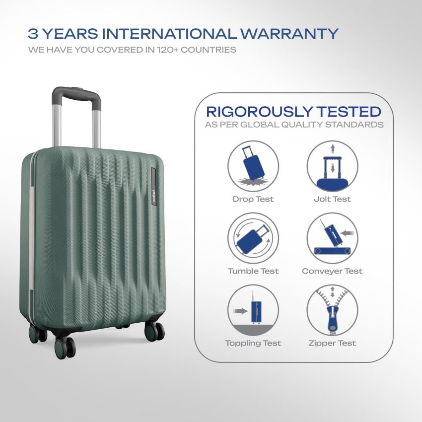 Safari Cabin Ray Neo 8 Wheels 55cm Trolley Bag, Hard Case Polycarbonate, Carry On 360 Degree Wheeling Luggage for Men & Women, Travel Bag, Suitcase for Travel, Trolley Bags for Travel, Sage Green
