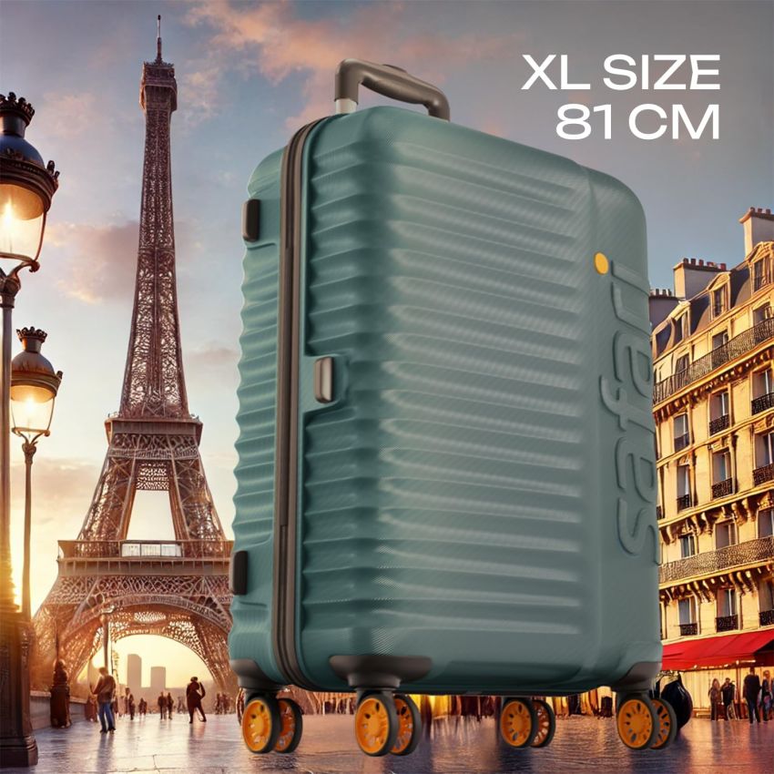 Safari Large Insignia 8 Wheels 81cm Size Check-in Trolley Bag, TSA Lock, Hard Case Polycarbonate, XL Size International Travel Luggage, Suitcase for Travel, Trolley Bags for Travel, Deep Forrest
