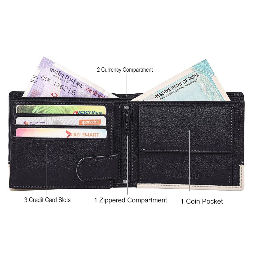 URBAN FOREST Seattle Black/Sand Leather Wallet for Men