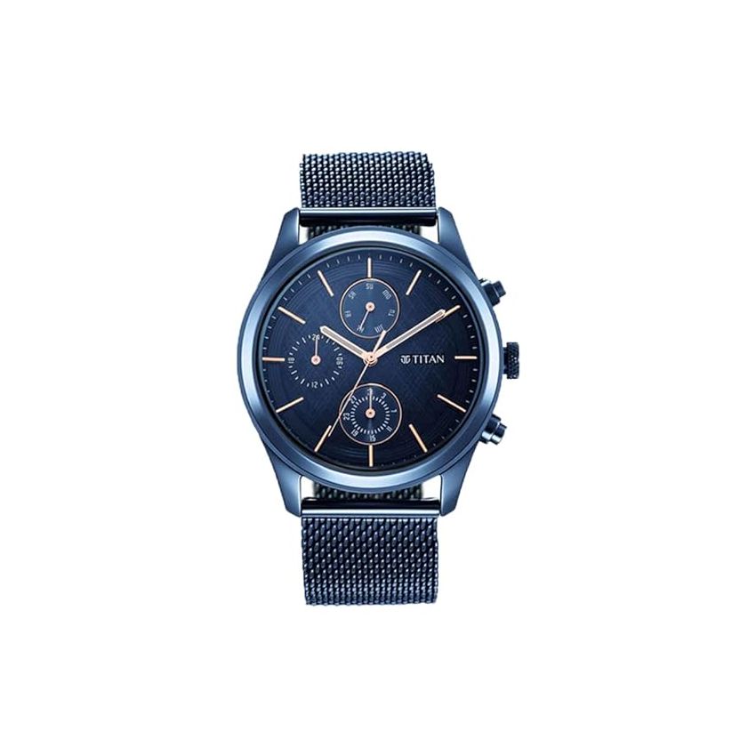 Titan Men's Sartorial Neo Splash: Blue Dial Multifunction Watch with Mesh Strap-NS1805QM02