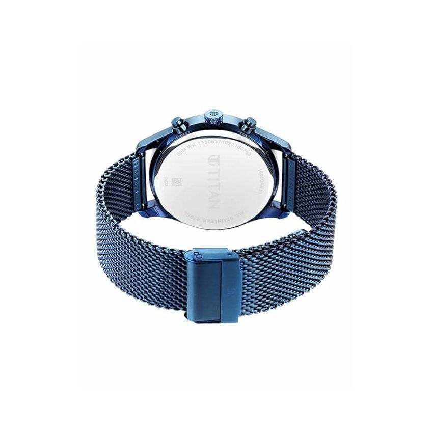 Titan Men's Sartorial Neo Splash: Blue Dial Multifunction Watch with Mesh Strap-NS1805QM02